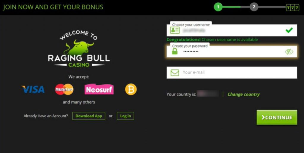 Login at Raging Bull Casino 1